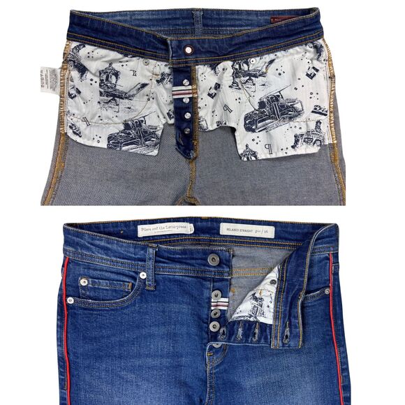 Pilcro Womens Jeans Relaxed Straight Mid Rise Button Fly Stripe Size 26 Blue Y2K - Picture 3 of 8